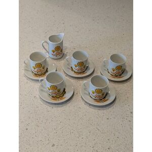 Vintage Retro MCM Japan Tulip Flower Espresso Coffee Cups, Saucers & Creamer Set